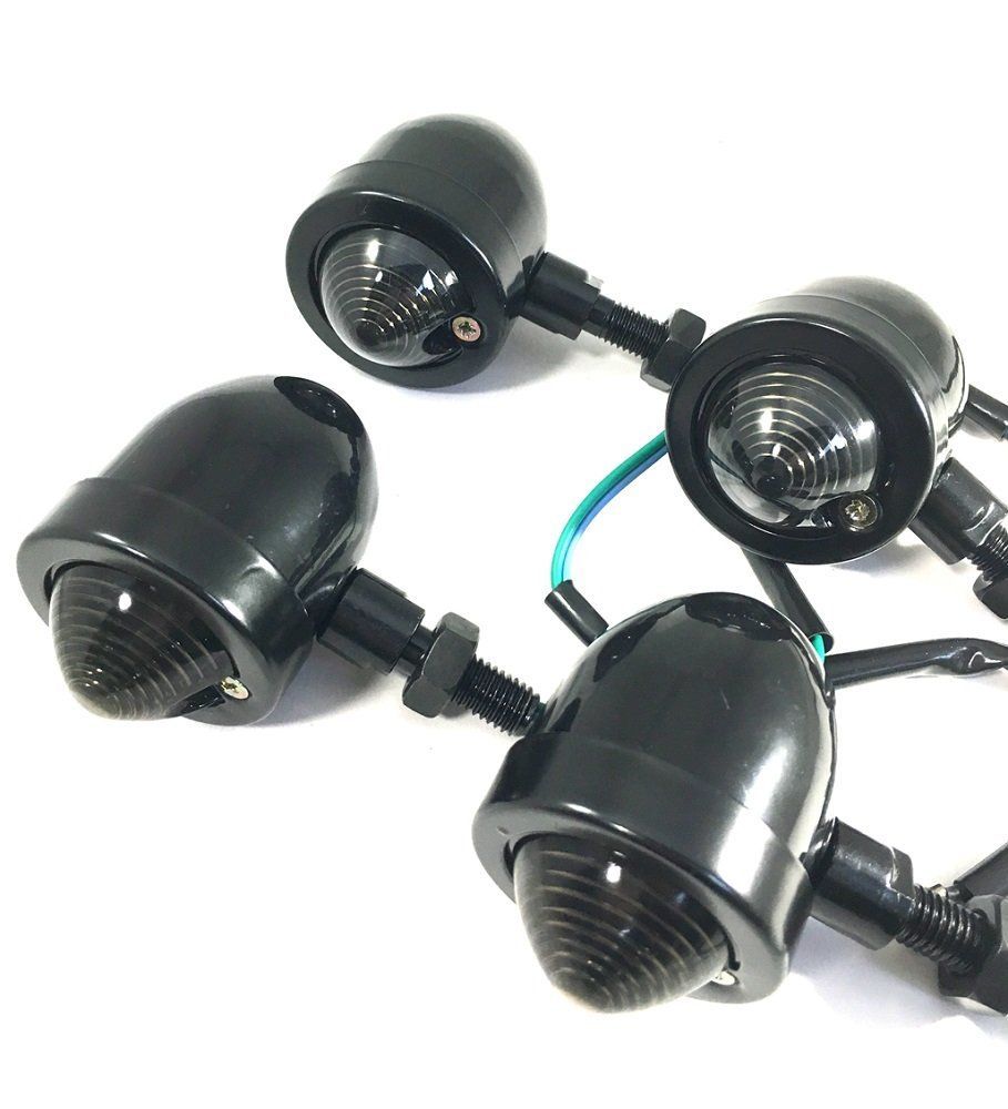 【在庫処分】CustomDivine 砲弾型 12V ブレット ウインカー 4個セット バイク ウィンカー アメリカン ハーレー ボバー チョッパー ドレスアップ カスタム パーツ 汎用品 (ブラック×スモーク)