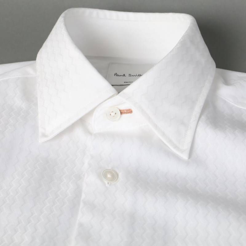 ホリ製 Paul Smith ポールスミス カーブストライプ ドレスシャツ 243207 ホワイト 花柄 ビジネス カジュアル 長袖 シャツ S -478