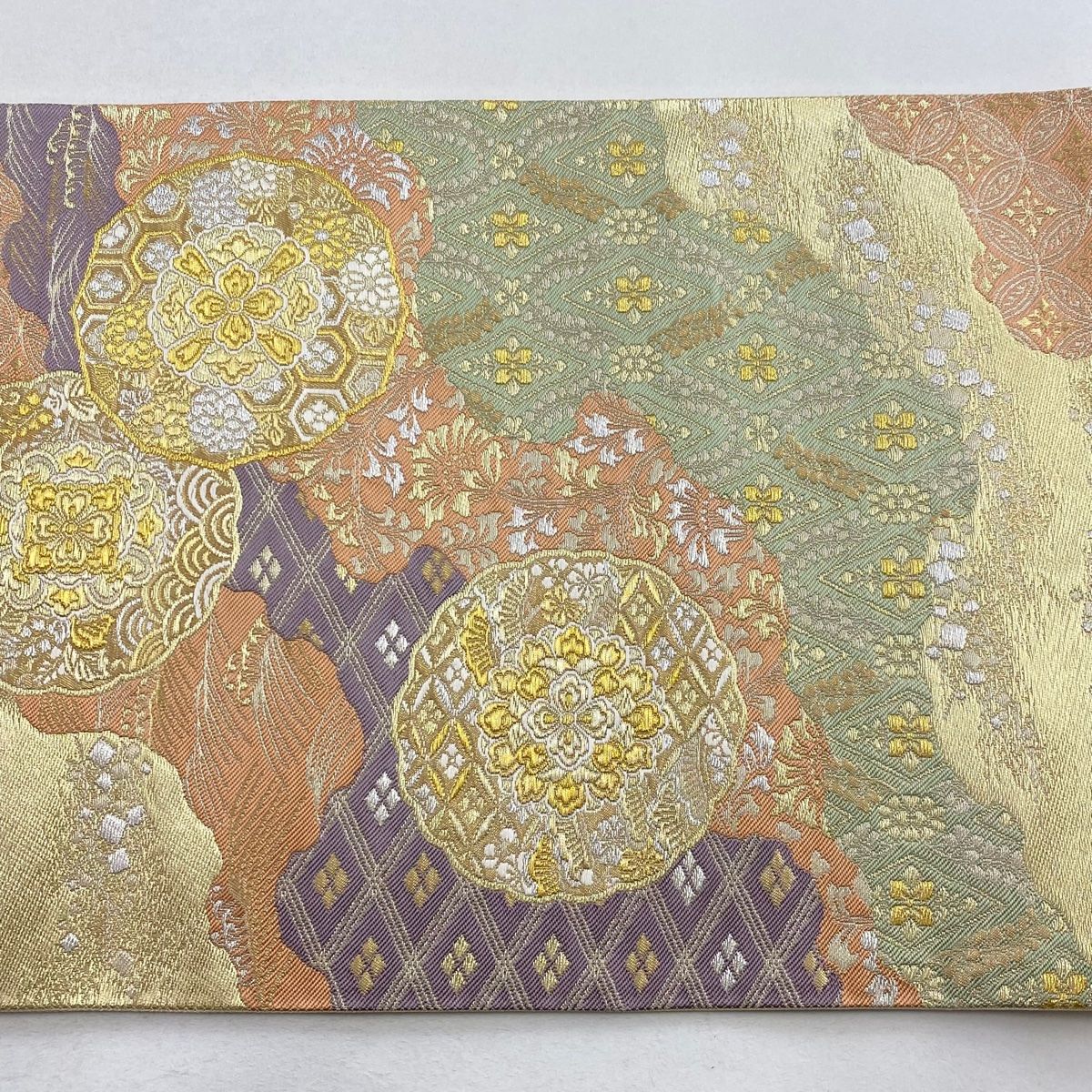 袋帯 美品 秀品 道長取り 華文 金銀糸 箔 金色 六通 正絹 【中古