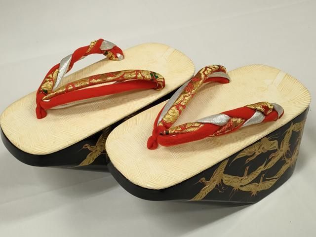 平和屋本店 和装小物 ぽっくり下駄 こっぽり おこぼ下駄 畳風 金蒔絵 群れ鶴 DZAA11205kh5