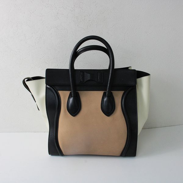 CELINE セリーヌ ラゲージ ミニショッパー レザー ハンドバッグ /ピンクベージュXアイボリーXブラック 配色【2400013200363】 -  メルカリ