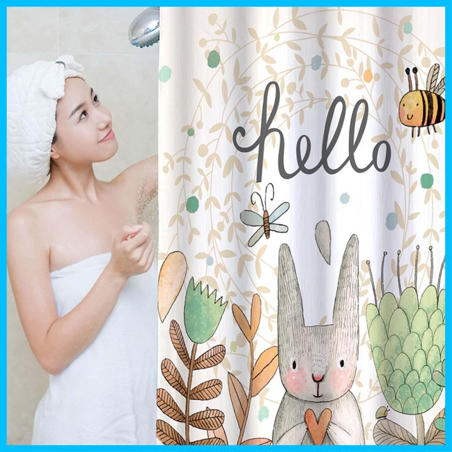 Longbest シャワーカーテン 防水防カビバスカーテン 厚手お風呂カーテン ウサギカーテン 洗濯 重り付き 耐久性 黄変しない 変形しない お洒落カーテン 間仕切り目隠し 120 200cm