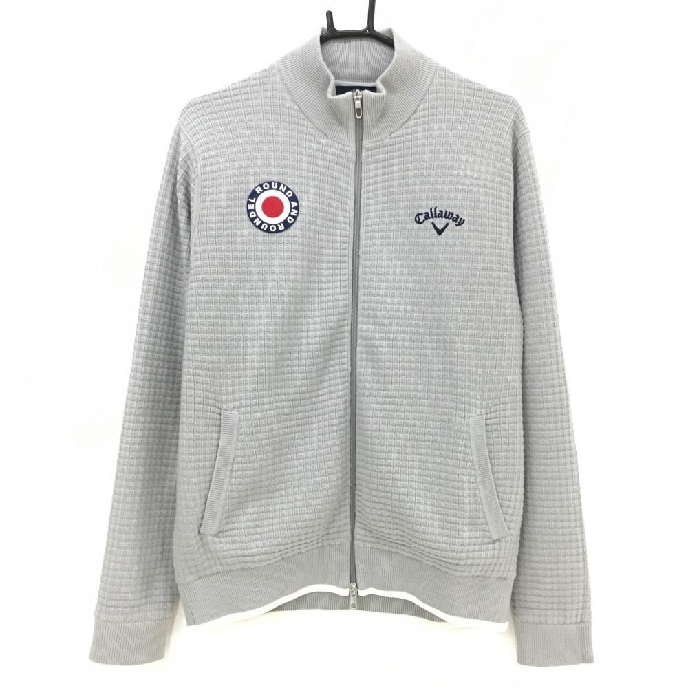 本物 【美品】キャロウェイ ニットジャケット グレー×ネイビー 後上部
