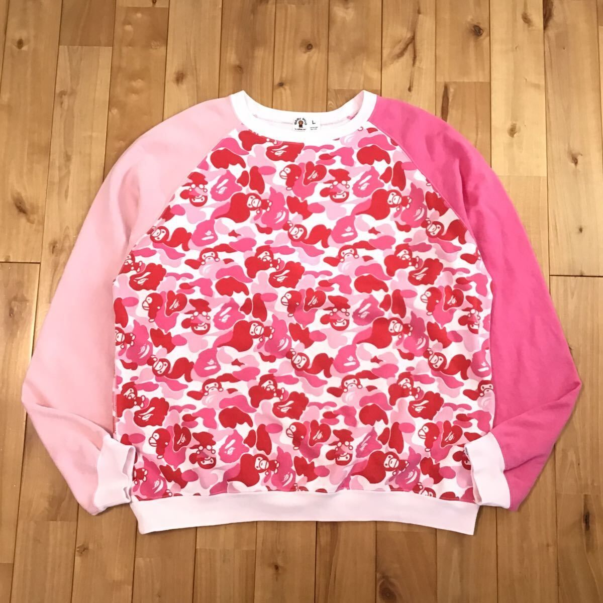 ABC camo pink MILO crazy 長袖スウェット Lサイズ a bathing ape BAPE 