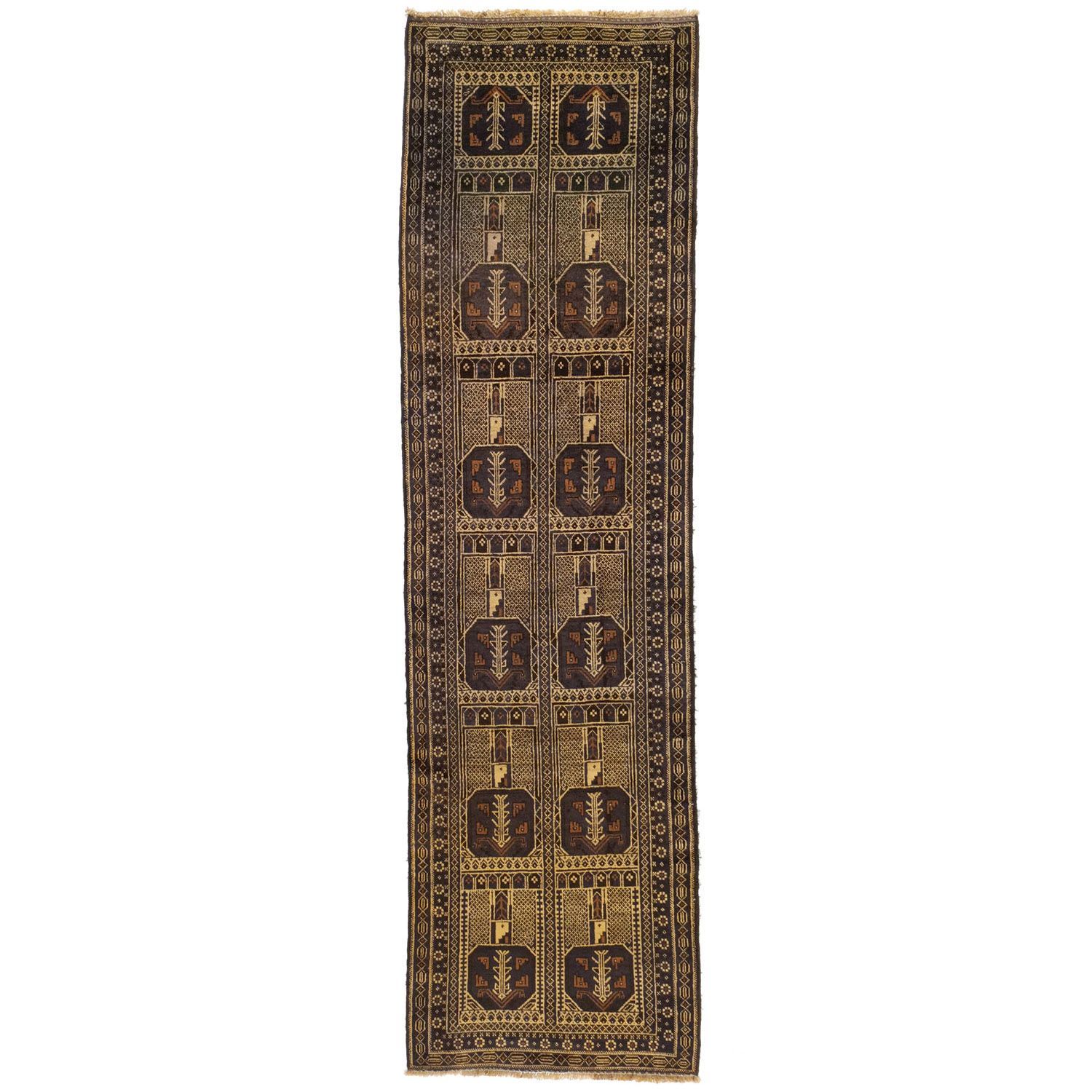アフガニスタン 1970年代 2900×780mm セミアンティーク エルサリギュル 手織り - carpet-アンティークペルシャ絨毯 ヴィンテージラグ専門店 送料無料