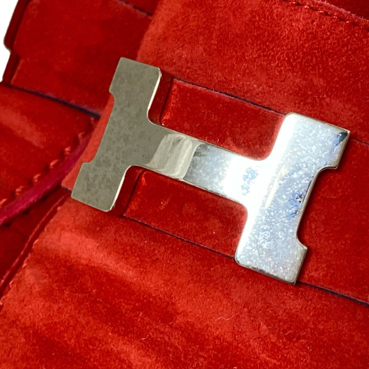 HERMES エルメス ショートブーツ 34 レディース サントノーレ レッド シルバー金具|H金具 KIN-KAAI_COM