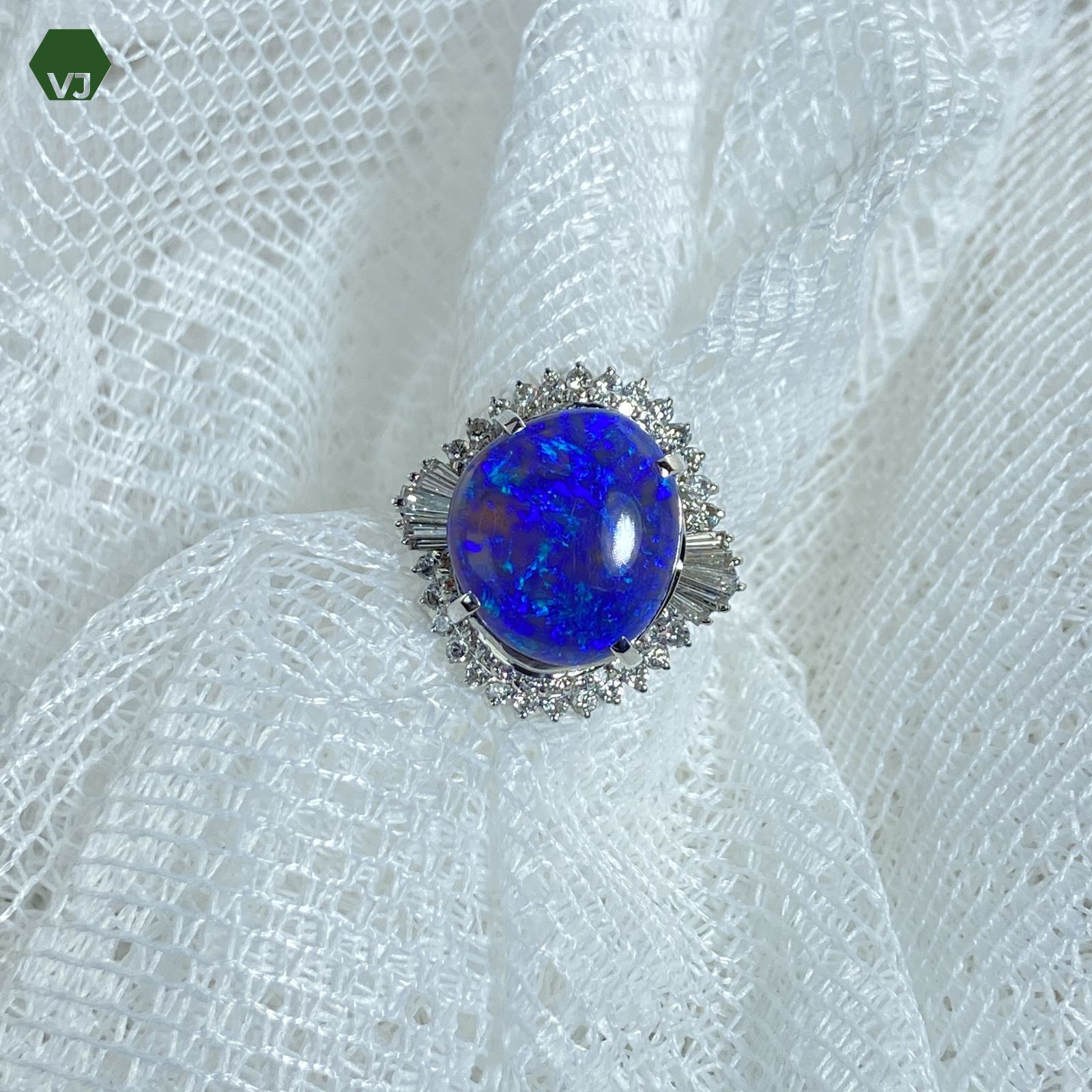 22-19】ブラックオパール ダイヤモンド リング 7.766ct D1.00ct【中古 