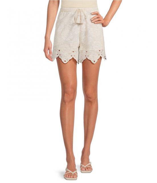 【送料無料】 エーラブズエー レディース ハーフパンツ・ショーツ ボトムス Woven Embroidered Lace Pull On Coordinating Shorts Cream