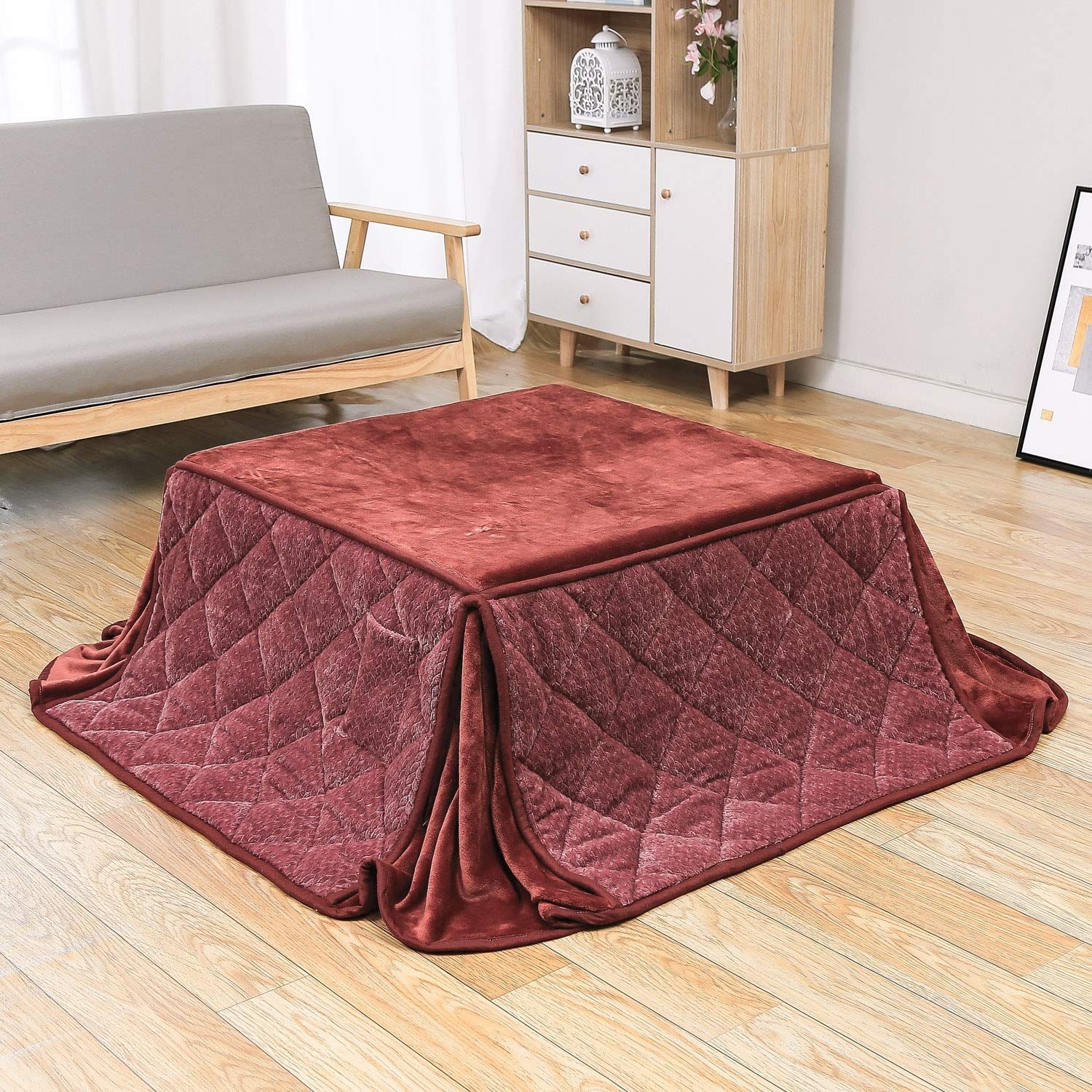 【数量限定】洗える 約160x160cm レッド ケーブル ふわふわ感触フランネル生地 正方形 掛け布団単品 こたつ掛け布団 こたつ布団 省スペース JEMAジェマ