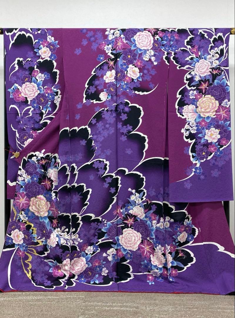 振袖 仮絵羽 ラメ刺繍 金彩 銀彩 紋意匠 個性的 正絹 未仕立て品 八掛