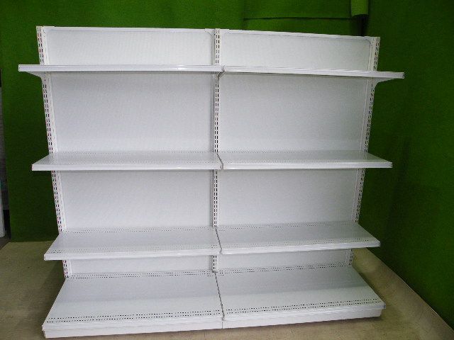 TODA製 H150cm×W88cm ３連結両面３段什器 背面ボード(画像は２連結)■陳列棚・システム什器■S-613 TODA製 H150cm×W88cm 3連結両面3段什器 背面ボード(画像は2連結