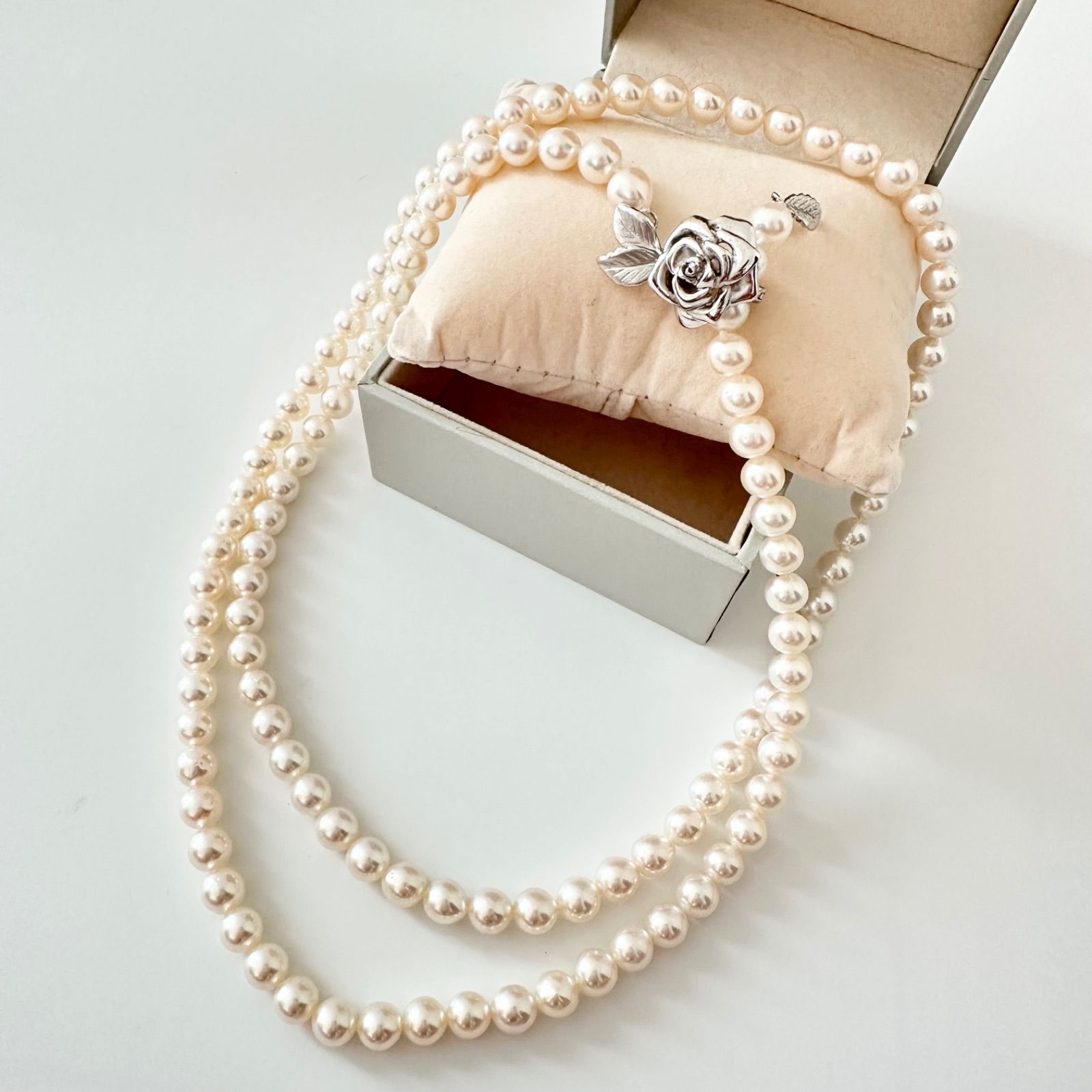 本真珠 あこや真珠 7mm シルバー刻印 薔薇モチーフ ロング