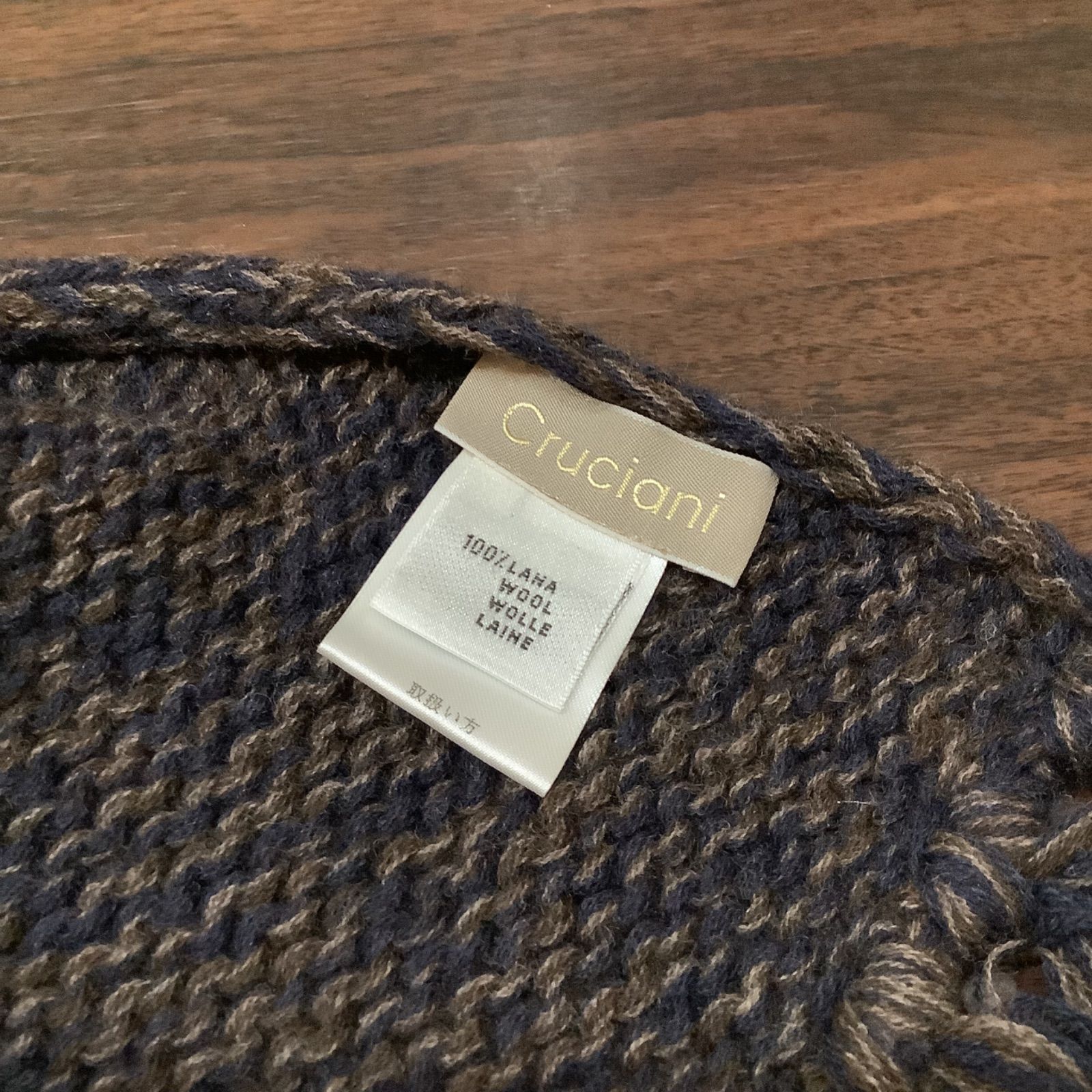 CRUCIANI クルチアーニ ウール ロングマフラー ニットマフラー 紺