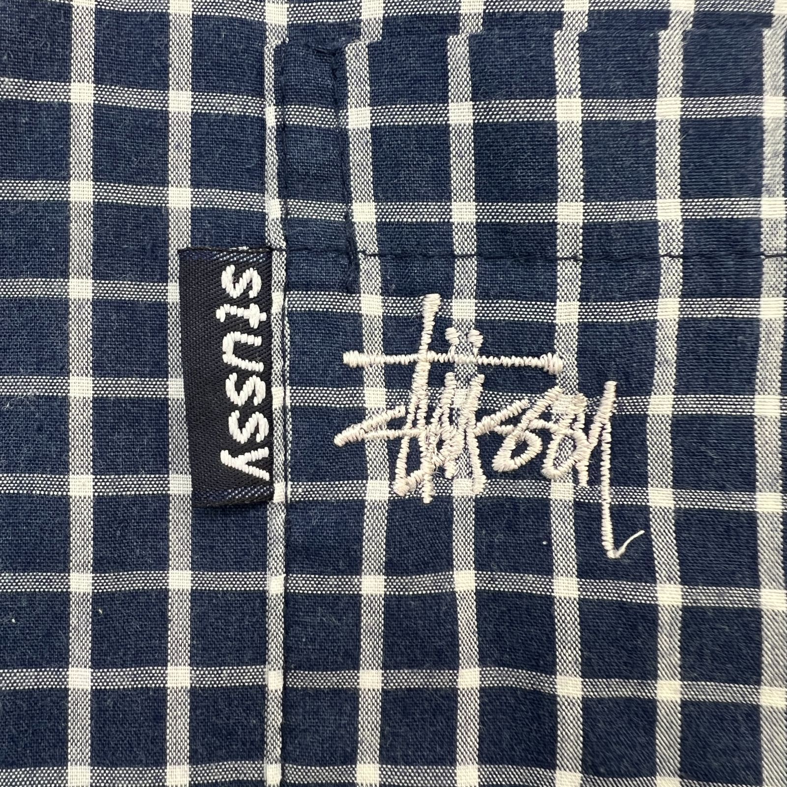 Stussy ギンガムチェック 半袖シャツ XL 新品 STUSSY 半袖シャツ メンズ XL ギンガムチェック ネイビー