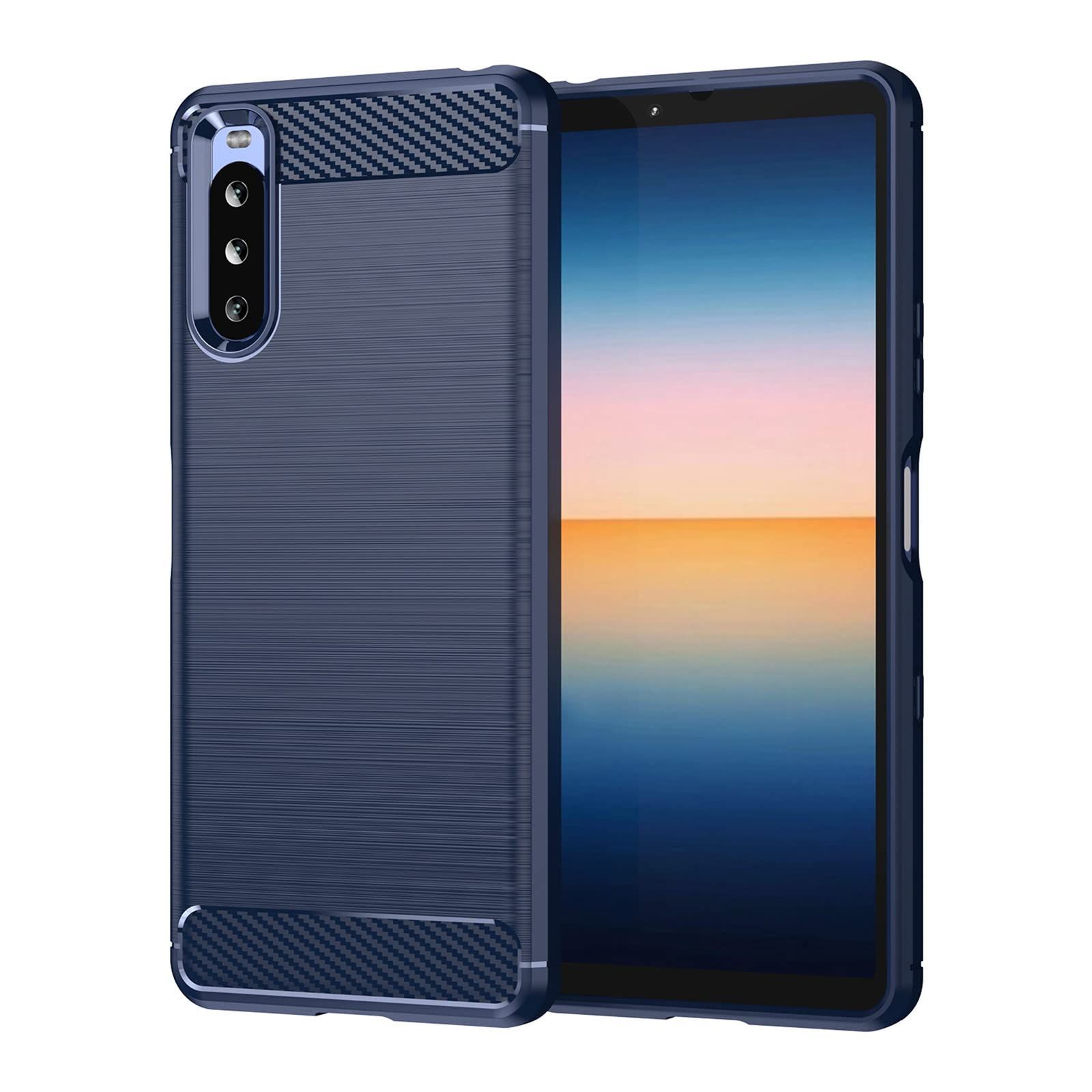 【新着商品】WangSiwe Sony Xperia10 iiiケースSO-52Bカバー SOG04対応炭素繊維TPU携帯ケース薄型ソフトケース指紋防止 衝撃吸収 スマホケース xperia10iii ソフト 弾力性があCase多機能保護カバー (ブルー 