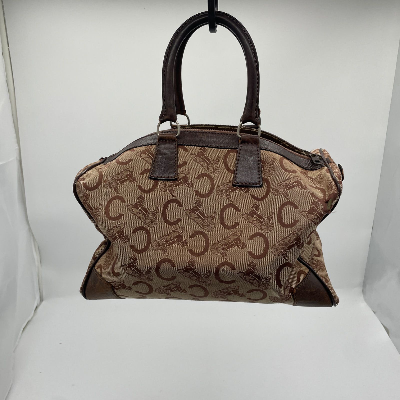 ヴィンテージCELINE セリーヌ Cブラゾン ジャガード×本革