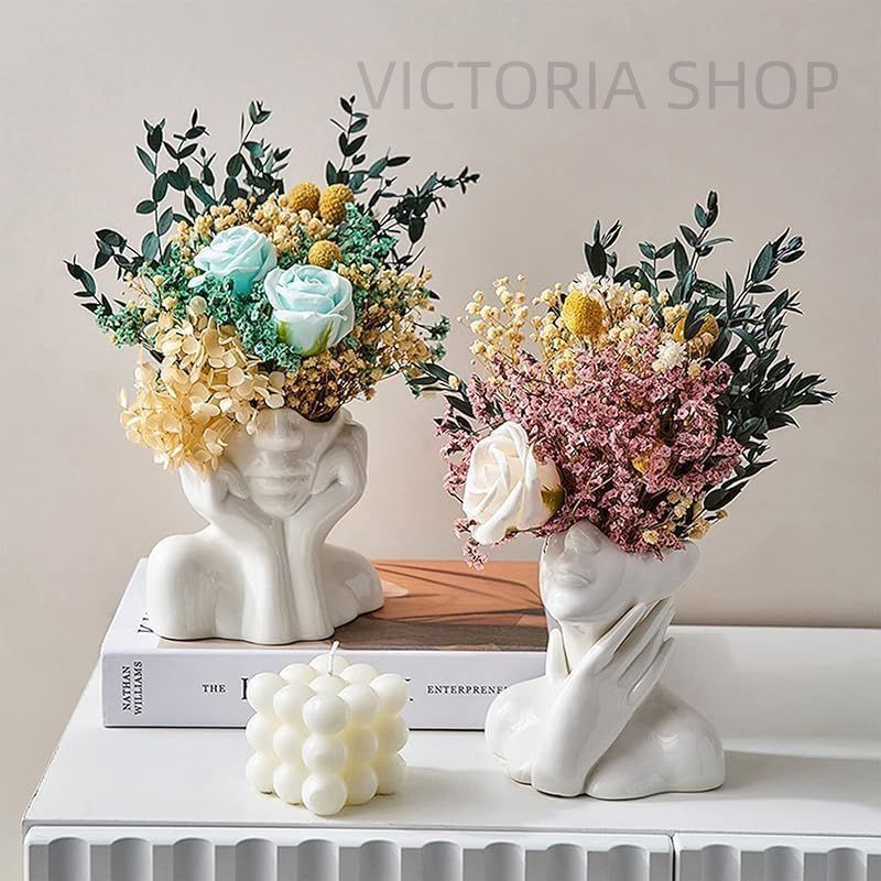 新しい未使用 花瓶 陶器 北欧 白い花瓶 芸術花瓶 人体花瓶