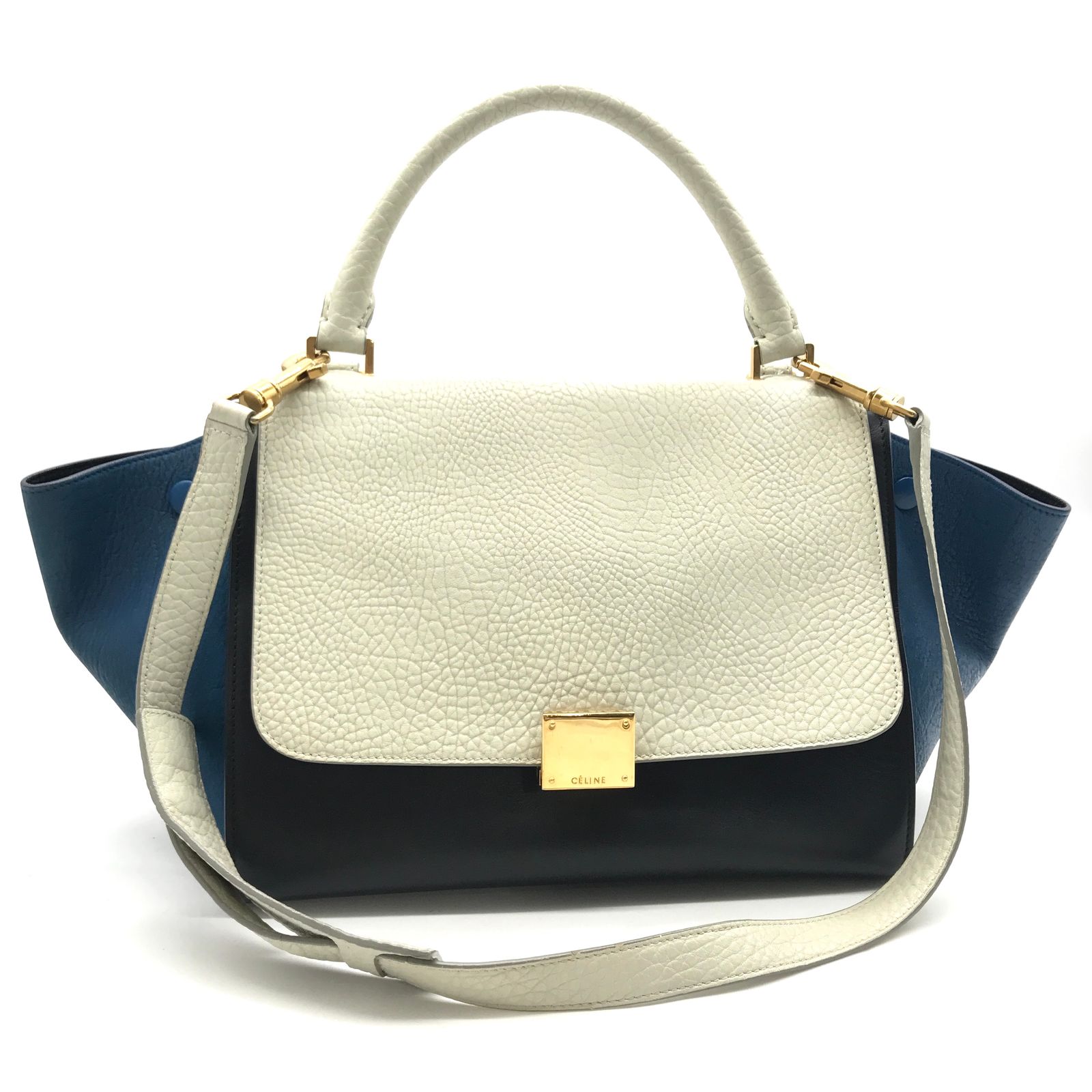 CELINE セリーヌ トラペーズ レザー 2WAY ハンド バッグ ブルー 