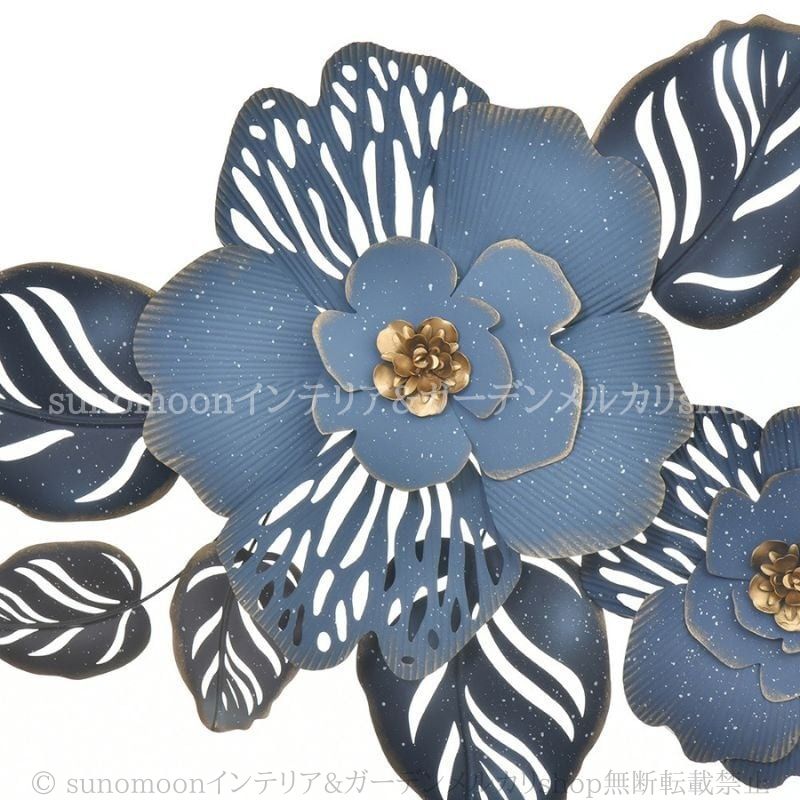 ウォールアート フラワー 青い花 モダン 壁掛けインテリア ウォールデコレーション 花 アイアン 立体 3D ゴールド かわいい おしゃれ キッチン 玄関 リビング オフィス 装飾 壁面装飾 インテリア雑貨 NEXPOTALLINN_EU