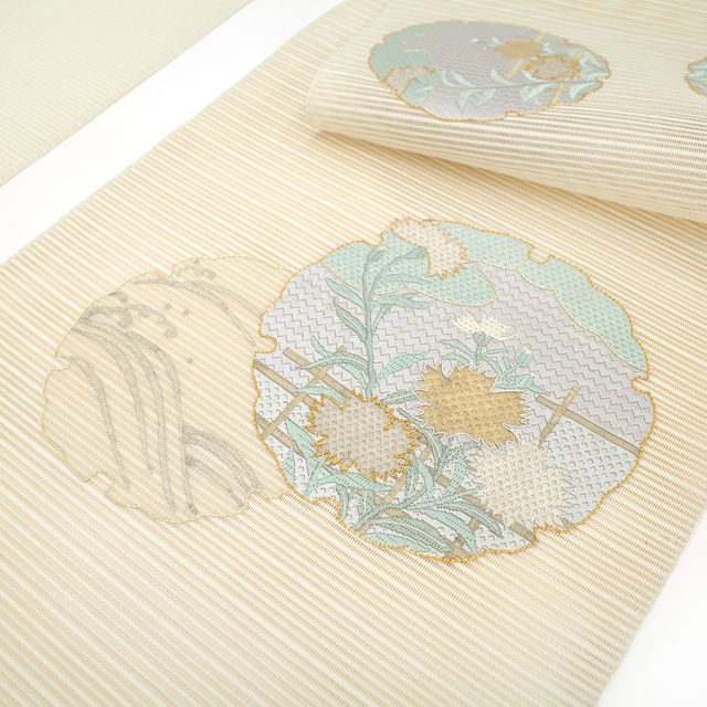 a434 正絹 夏帯 名古屋帯 名古屋仕立て 金糸 銀駒刺繍 新品 着物 a434 正絹 夏帯 名古屋帯 名古屋仕立て 金糸 銀駒刺繍 新品 着物