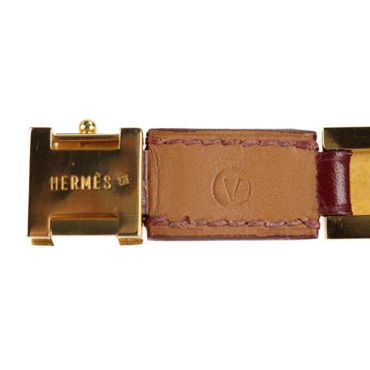 HERMES エルメス ブレスレット レザー レッド ゴールド メドール 〇V ...