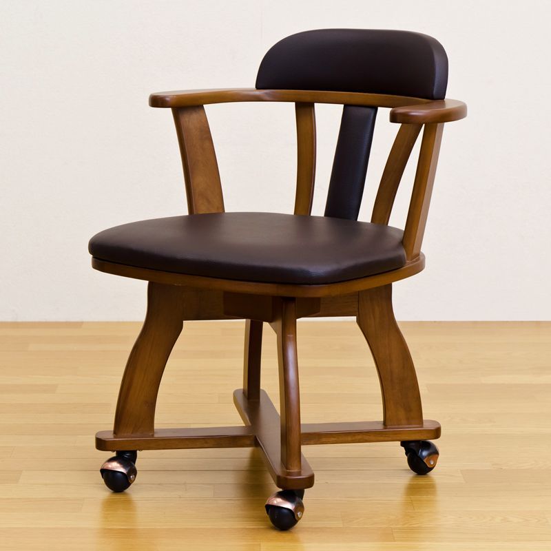 DENVER キャスター付 ダイニングチェア 天然木ラバーウッド PVCレザー