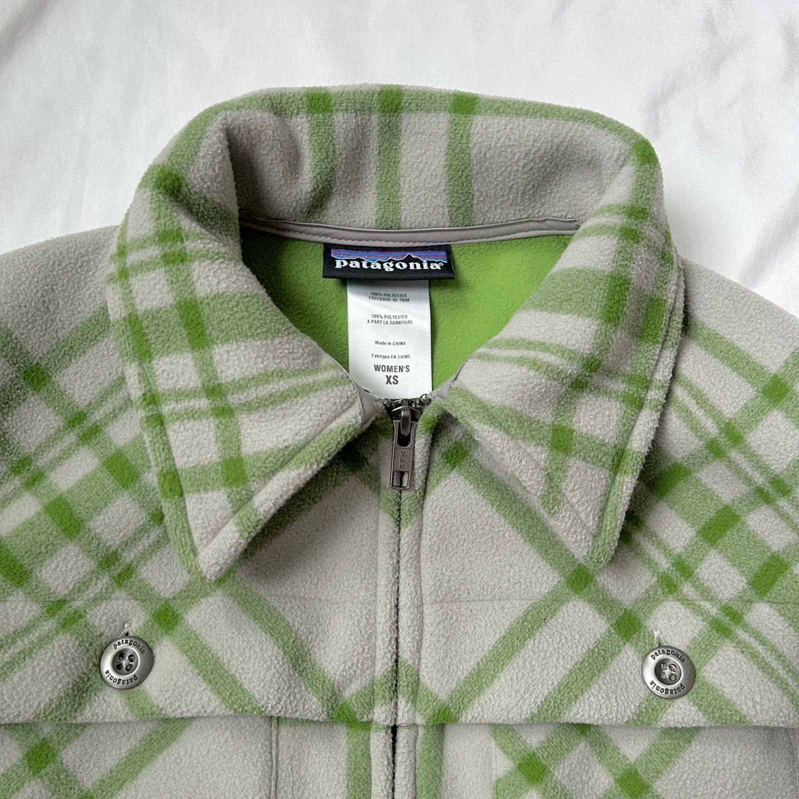 パタゴニア チェック柄 フリースジャケット カラー グリーン XS