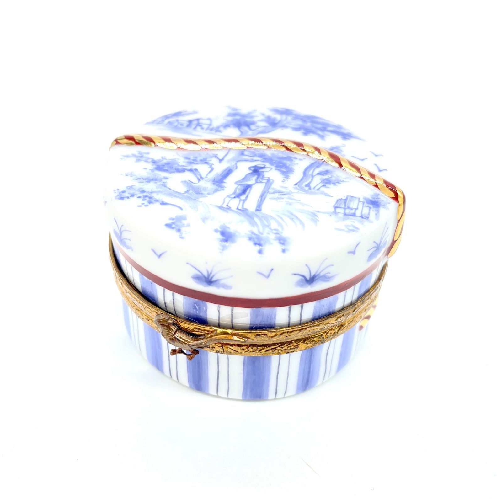 LIMOGES リモージュボックス フランス エナメル ハンドペイント 小物入れ ハットケース ホワイト 風景