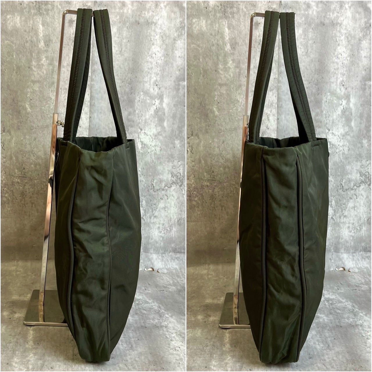 【人気】プラダ　ハンドバック　テスート　A4収納可能　三角ロゴプレート　白タグ 美品】PRADA プラダ ハンドバッグ 三角ロゴプレート シルバー