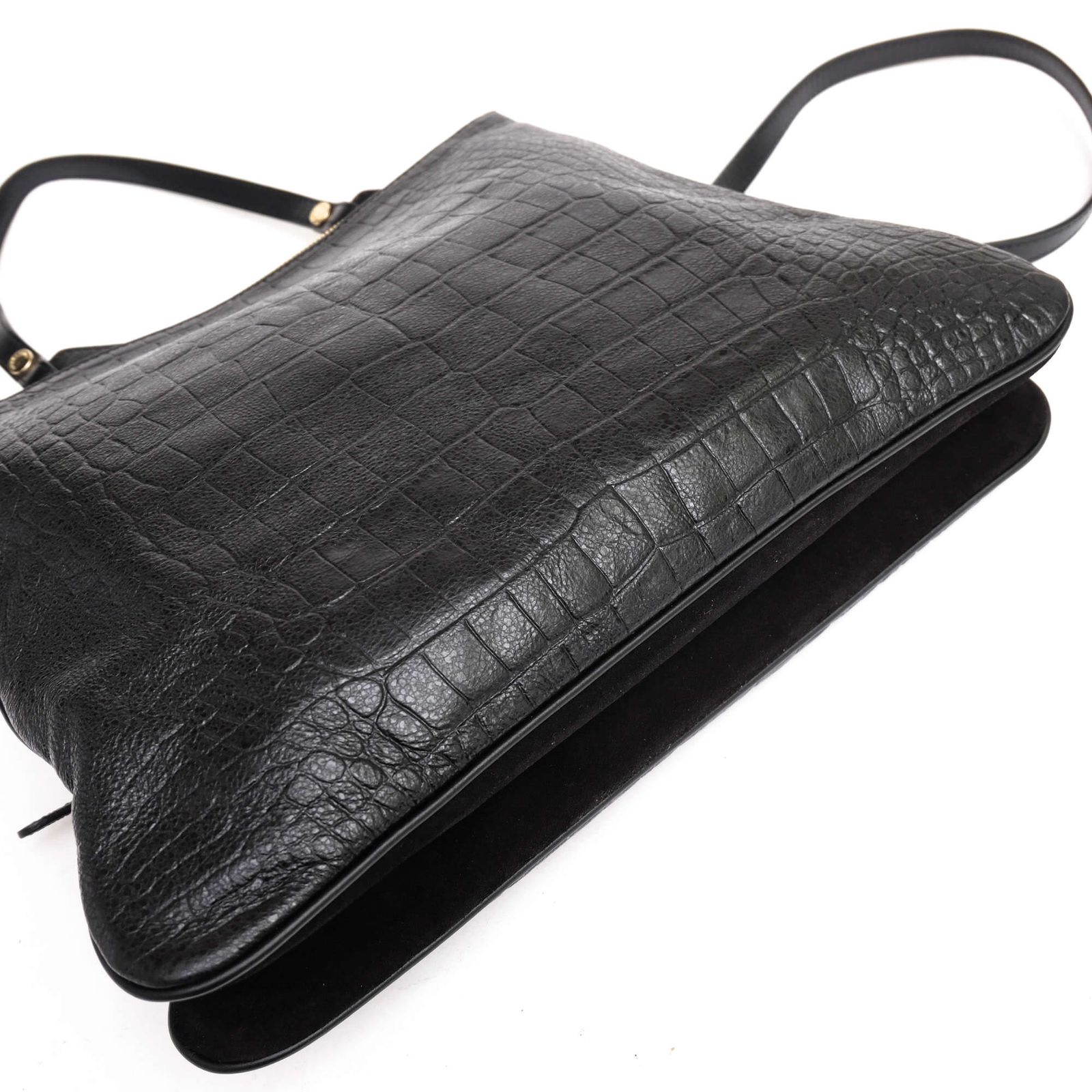 GHERARDINI ブラック レザーハンドバッグ GHERARDINI / ゲラルディーニ 内側モノグラム柄 牛革 シボ革