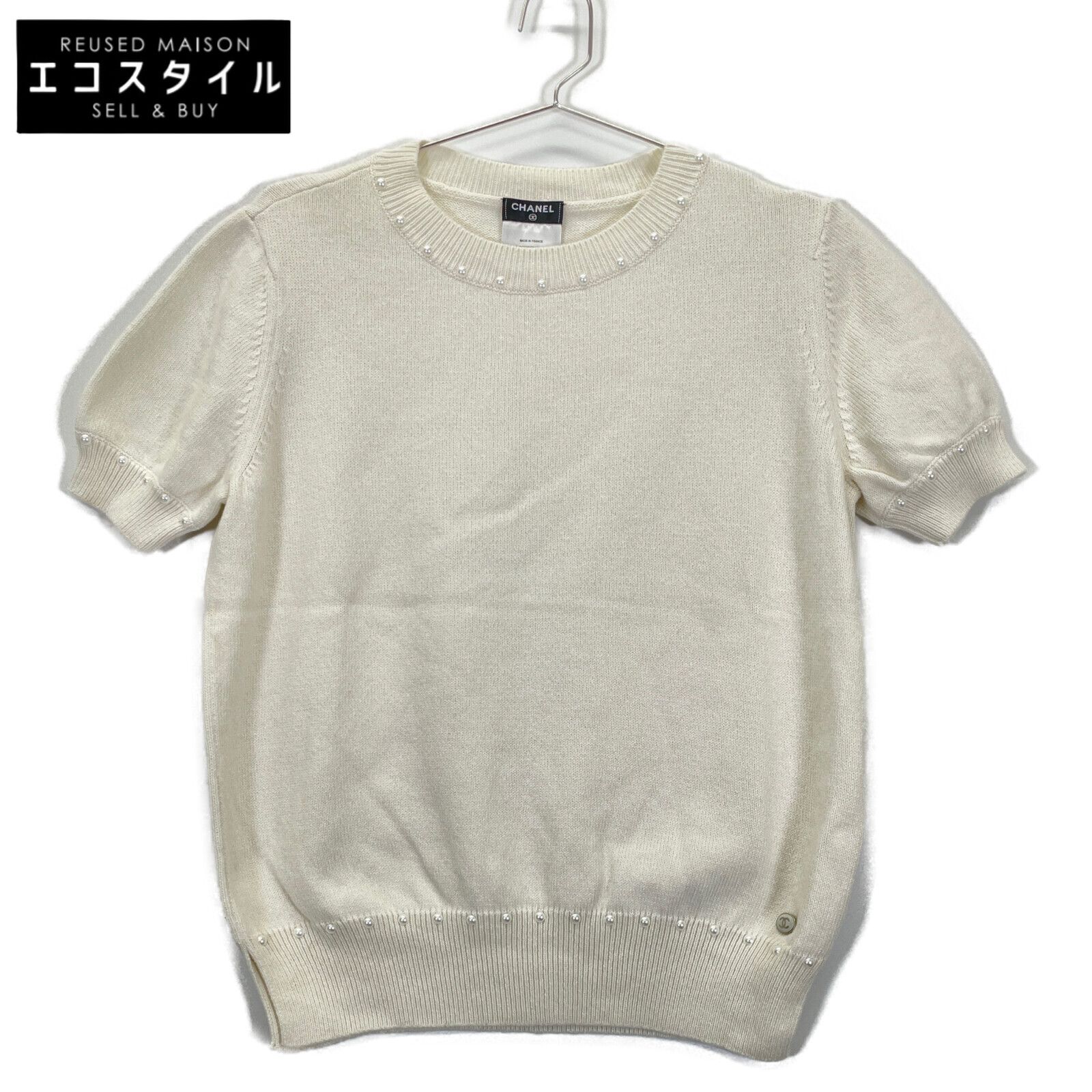 CHANEL シャネル ﾎﾜｲﾄ P53611K06956 ｺｯﾄﾝｶｼ 半袖ﾆｯﾄ 34