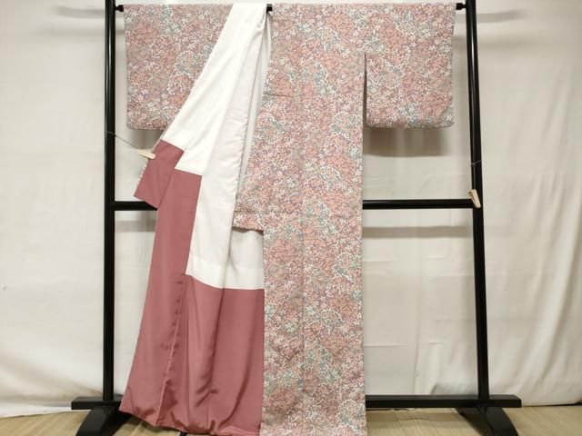 平和屋着物■上質な小紋　風景花松文　鬼しぼ縮緬　正絹　逸品　未使用　AAAM1557Agk 平和屋着物▽上質な小紋 単衣 型染め 風景草花文 鬼しぼ