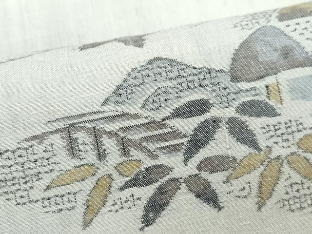 平和屋着物○小千谷紬 モロ入り 100亀甲 風景舞葉文 正絹 逸品 未使用  