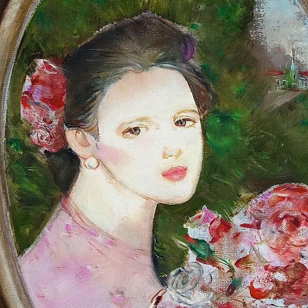 中島裕子　作品　油絵　薔薇　フラワー　アンティーク調 バラの戯れ（中島裕子）ならアンシャンテオークション