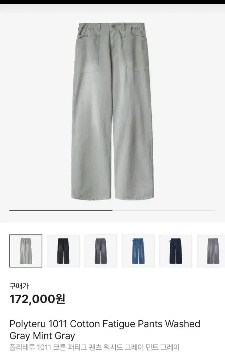 2 POLYTERU 1011 ウォッシング コットン ファティーグ パンツ ミントグレー