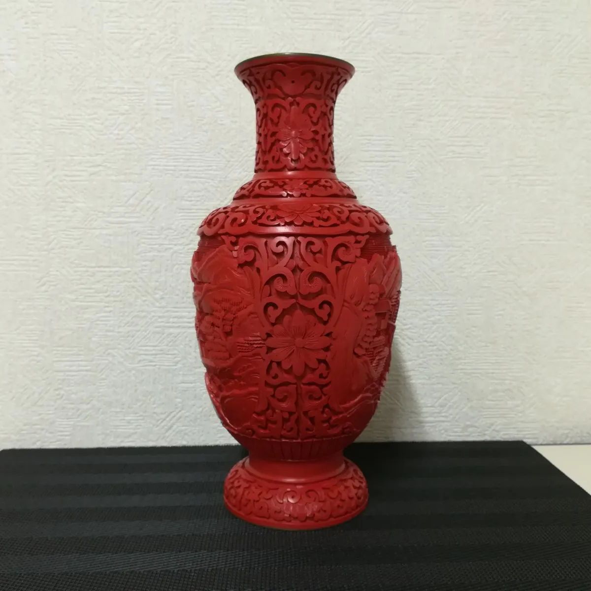 堆朱 堆朱工芸 細密彫刻 花器 古美術 飾り壺 アンティーク 中古