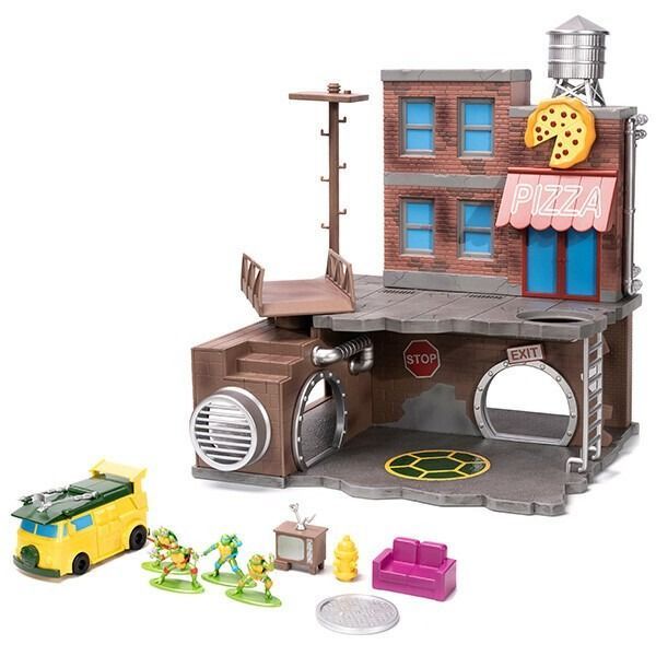 NANO SCENE TMNT TURTLE LAIR W 4 FIGURES VEHICLE タートルズ ミニカー アメリカン雑貨