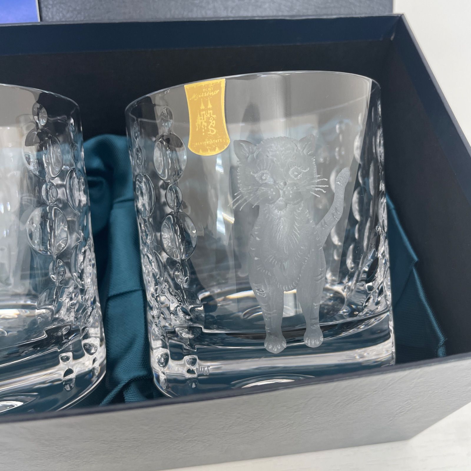 MEISSEN マイセンクリスタル ロックグラス ２客 ねこモチーフ