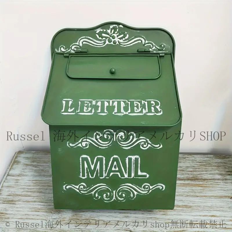メールボックス レターボックス 郵便受け 壁掛け式 ヴィンテージ風 レトロ風 アメリカンレトロ カントリー かわいい おしゃれ インテリア 装飾 ディスプレイ グリーン 4-7