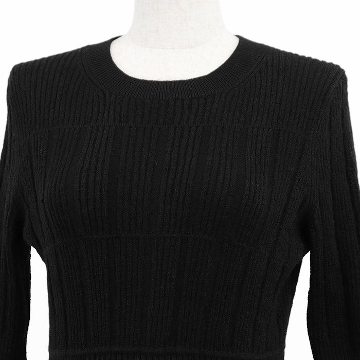 CHANEL シャネル ワンピース P59823 リブニット アルパカ × ウール シグネチャー ロゴ COCOマーク チャーム フ ハーフスリーブ プルオーバー ドレス レディース サイズ 36 ブラック 黒 イタリア製