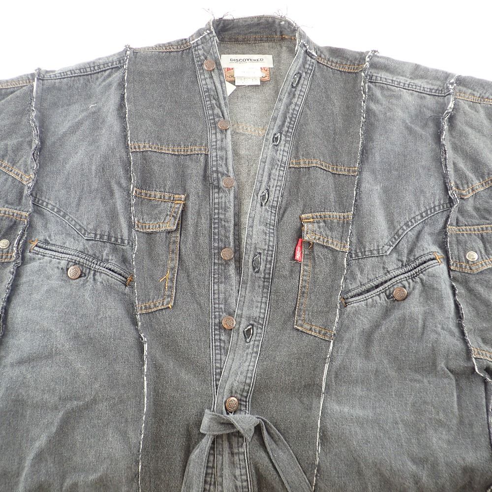 DISCOVERED ディスカバード DC-NS-SH-08 NEWSED DOCKING WIDE DENIM SAMUE SHIRTS  リメイクドッキングワイドデニムシャツ 作務衣 F