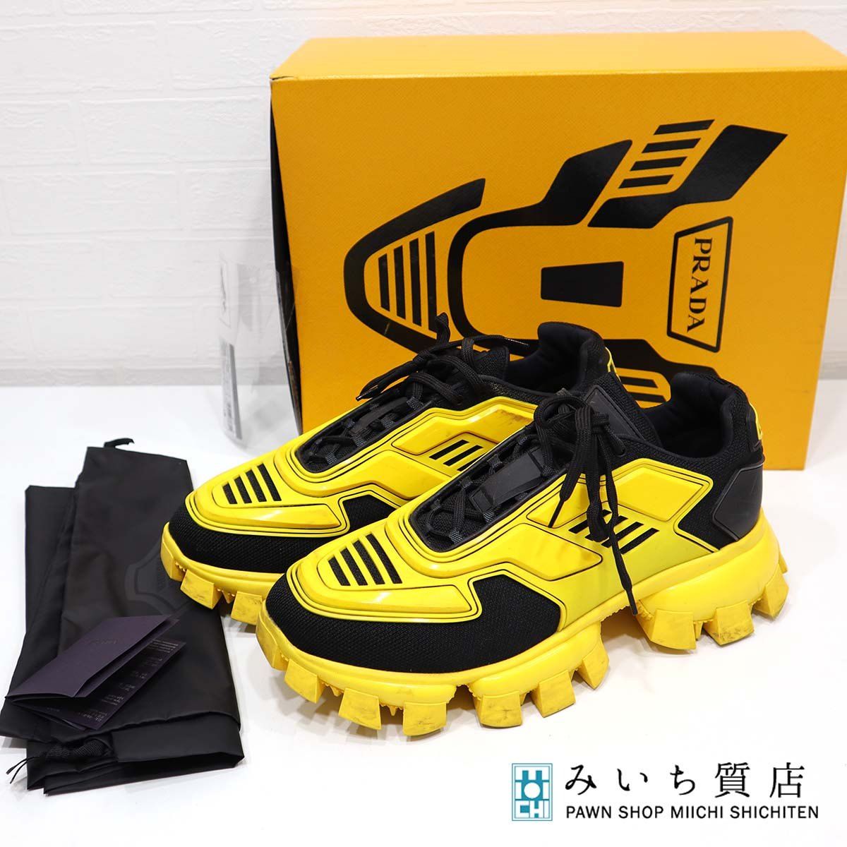 プラダ PRADA スニーカー 2EG293 イエロー サイズ 9 クラウドバスト 