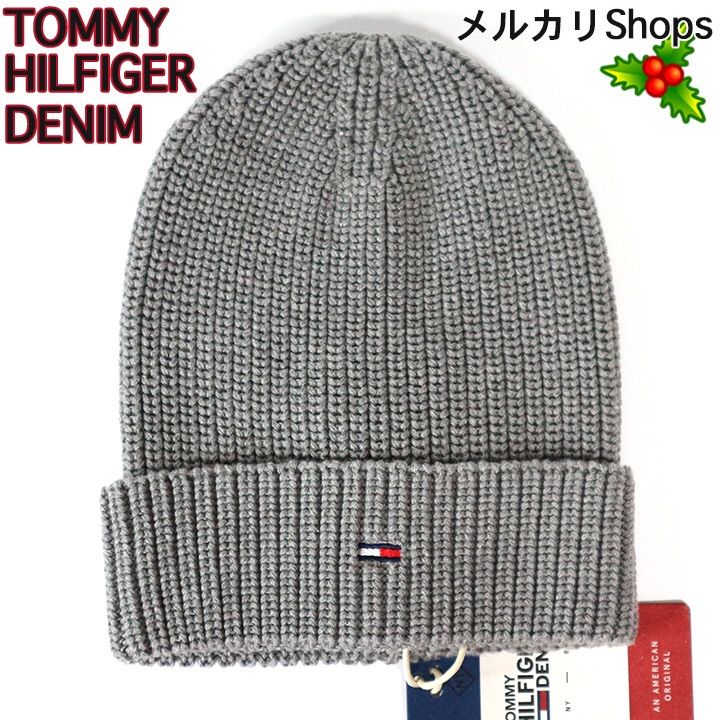 TOMMY HILFIGER DENIM ニット帽 フラッグロゴ グレー - メルカリ