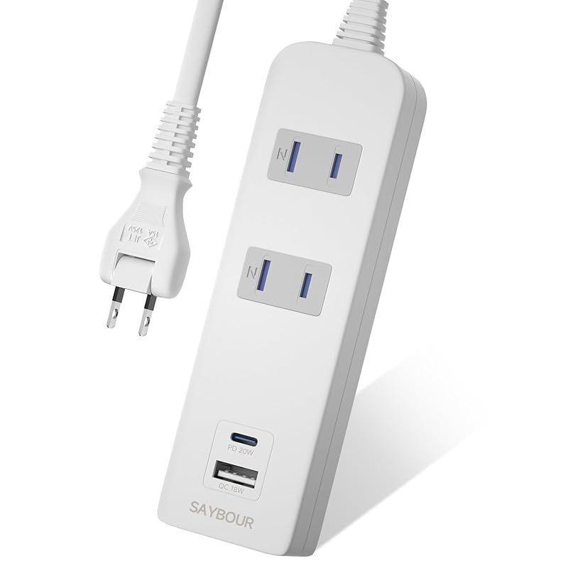 電源タップ２コンセント＋２USB type-A type-C PD QC 対応急速充電 おしゃれ ほこり防止シャッター 雷ガード搭載 (2m， ホワイト) 0