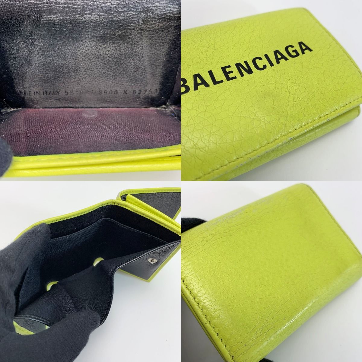 バレンシアガ BALENCIAGA 三つ折り財布 イエロー ネオンカラー BALENCIAGA バレンシアガ 小物 サイフ ペーパーミニウォレット