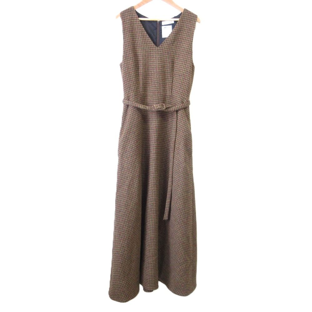 MADISONBLUE マディソンブルー DEEP V MAXI OP CHECK タータンチェック ロングワンピース MB164-4003 00サイズ XS ブラウン レディース 古着