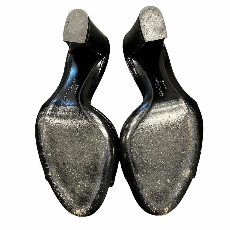  サルヴァトーレフェラガモ Salvatore Ferragamo サンダル ミュール ハイヒール エナメル ロゴ 装飾 黒 ブラック サンダル サンダル ミュール