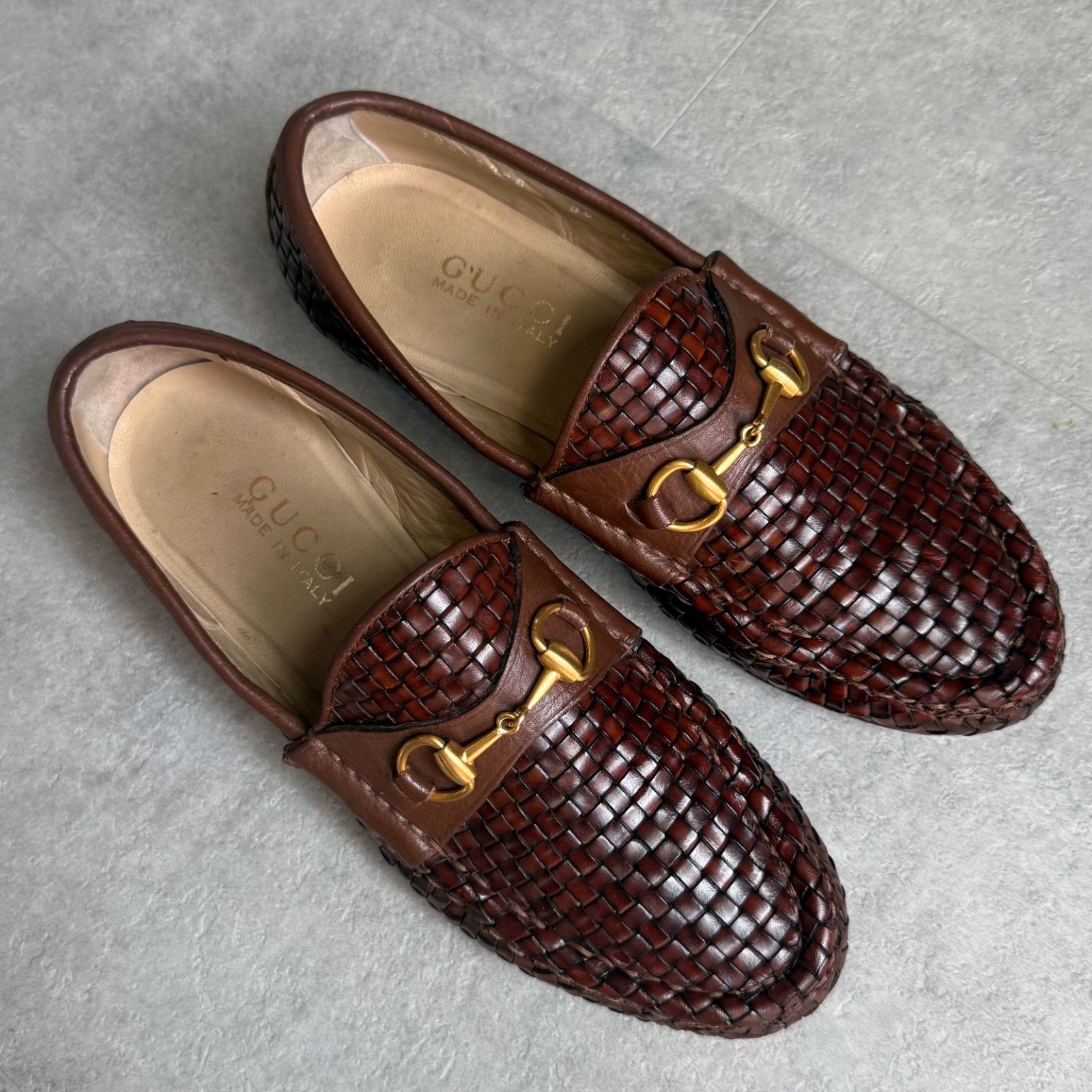 希少 GUCCI グッチ ホースビットローファー 編み込みデザイン レザー