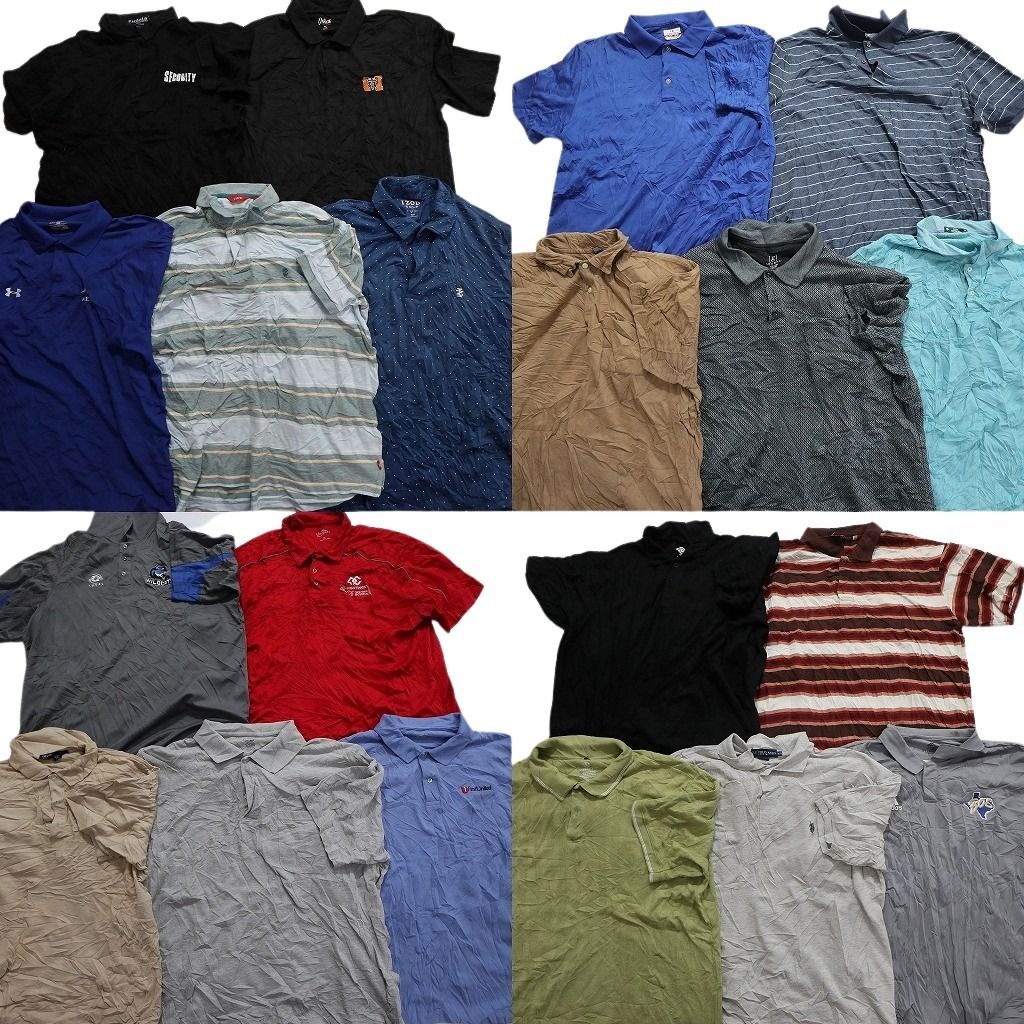 古着卸 まとめ売り ポロシャツ 20枚セット (メンズ 2XL ) ボーダー 無地 マルチカラー 中古 古着 MY9492