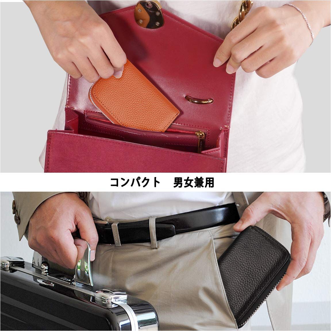 新品  Women Men Wallet Card オレンジ キーケース コイン